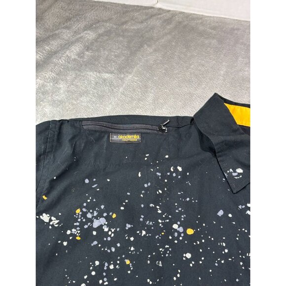 Akademiks Shirt Black Mens XL Long-Sleeve Button-Up Yellow Trim & Patches - Picture 3 of 9